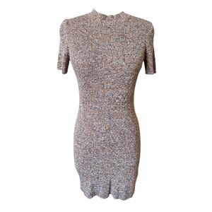 Madewell Ribbed Knit Fitted Dress in Marbled Brown Size Medium